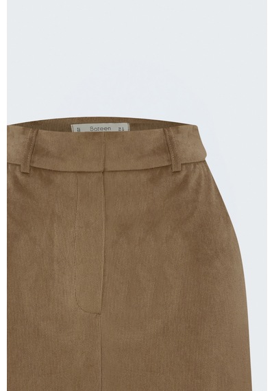 Sateen Kadife Pantolon - Camel-138028