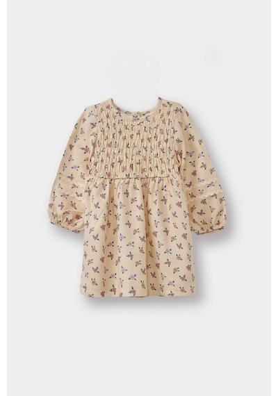 Defacto Kız Bebek Çiçekli Twill Elbise G3513a525auer120 Ekru-er120