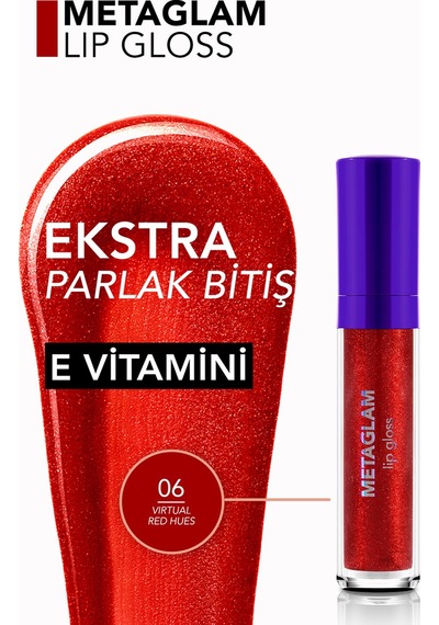 Metaglam Yoğun Işıltılı & Nemlendirici Etkili Yarı Transparan Dudak Parlatıcısı 8682536080859 006 Vırtual Red Hues