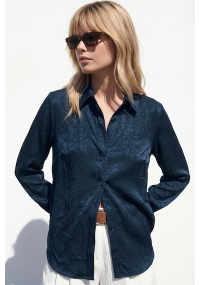 Sateen Gizli Patlı Gömlek - Lacivert-137595