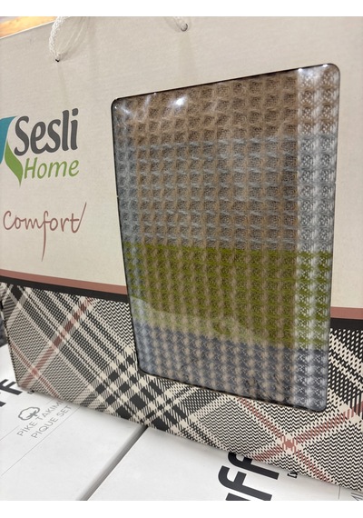 Sesli Comfort Yeşil Bej Skoç Pamuk Örme Battaniye 200x220 Çift Kişilik Battal Diğer