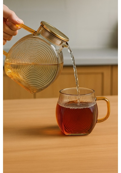 Qerhome Borosilikat Cam Amber Salyangoz Desenli Bardak 4 Adet 300 Ml Altın
