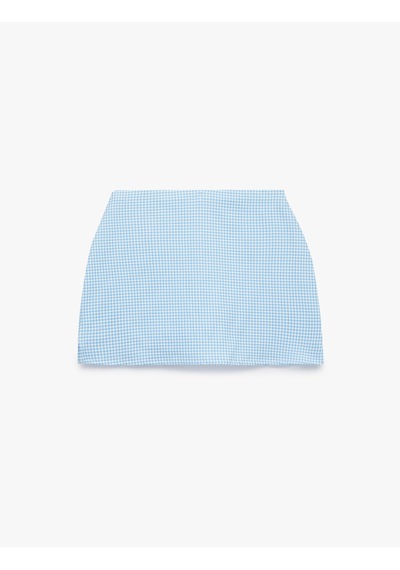 Koton Yüksek Bel Slim Fit Pötikare Şort Etek Mavi Ekose 6sak40370nk