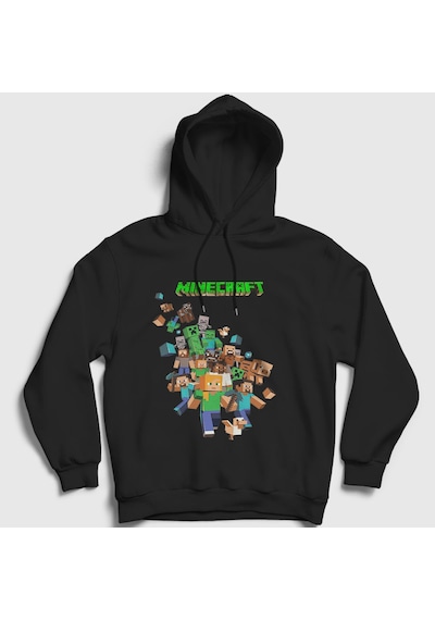 Presmono Unisex All Minecraft Kapüşonlu Sweatshirt Siyah