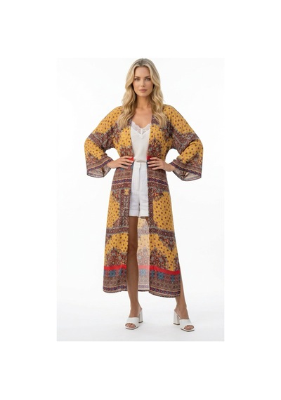 Lila Mare Pamuk Kimono Renkli Renkli