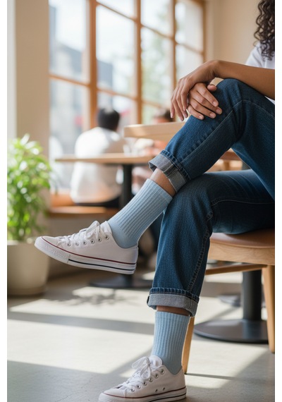 Socks Stores 6 Çift Unisex Renkli Pamuklu Soket Çorap - Renkli Tenis Boy Çorap Açık Mavi