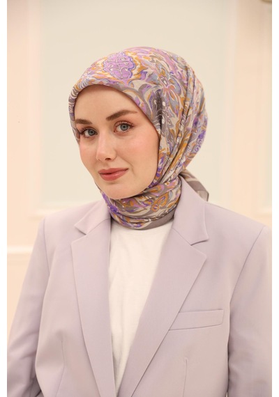 Silk Home Olinda İpek Eşarp 47002-18 Gri, Mor, Lila, Hardal, Mavi Gri