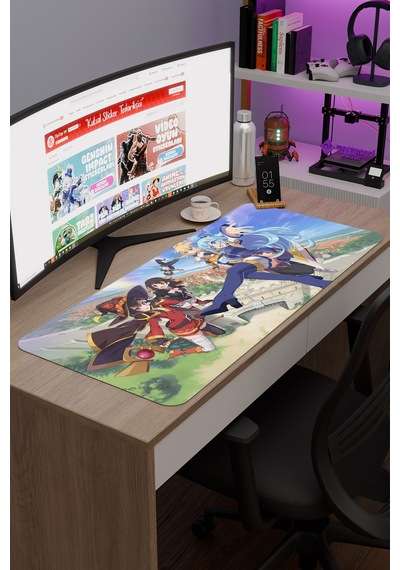 Konosuba Kaymaz Dikişli Kauçuk Oyuncu Mousepad V2 - 90x40 Xxl Gaming Mouse Pad Fare Altlığı