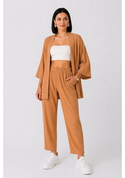 Trend Alisse Kimono Kadın Alt Üst Takım Taş Rengi Taş