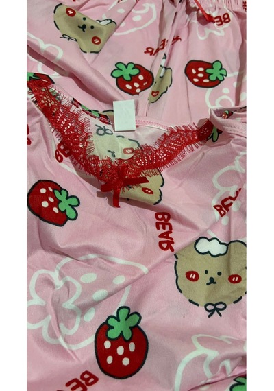 Gk Luxury & Fashıon Boyraz Pembe Askılı Alt Uzun Pijama Takımı Çilekli Ve Ayıcıklı -milan Takım 20392 Gk Luxury & Fashıon Boyraz Pembe Askılı Alt Uzun Pijama Takımı Çilekli Ve Ayıcıklı -milan Takım 20392