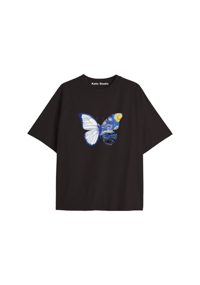 Kalic Studio Unisex Van Gogh Baskılı Oversize Tshirt Siyah-75