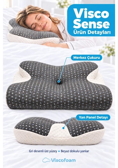 Viscosense Kelebek Yastık Visco Ortopedik Yastık - 57x37x13-11 Cm Gri