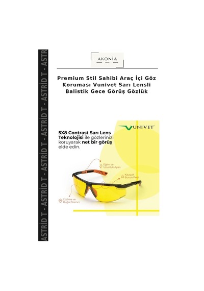 Premium Stil Sahibi Araç İçi Göz Koruması Vunivet Sarı Lensli Balistik Gece Görüş Gözlük Çok Renkli
