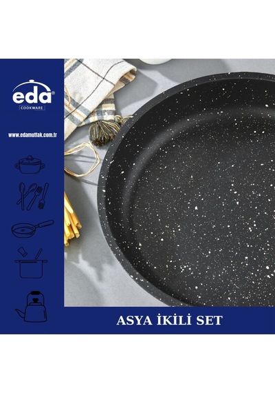 Eda Granit 2 Li Asya Tencere Tava Seti 26+26 Cm. Gri