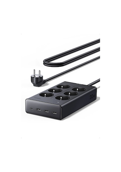 UGREEN 6’lı Grup Priz, 20W USB-C, USB-A Çıkışlı Şarj İstasyonu, 1.5 m Kablolu, 75141
