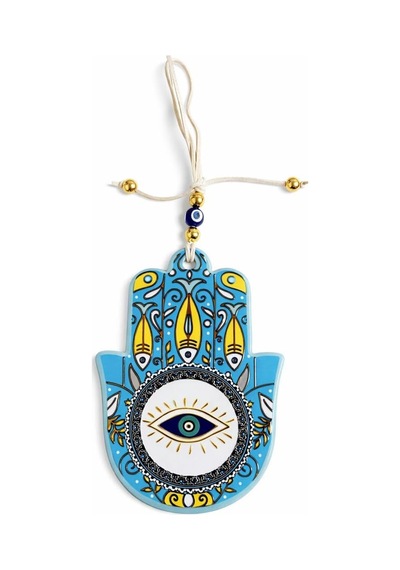 Seramik Nazar Duvar Süsü Fatma Eli Hamsa / 13 Cm El Yapımı / Kapı Girişi & Salon Dekoru / Anlamlı Hediye Çok Renkli