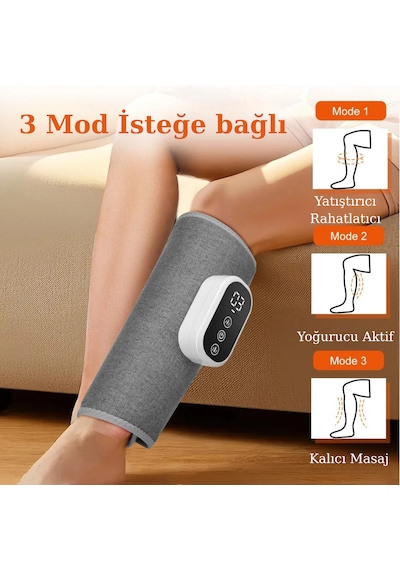 2'li Şarjlı Isıtıcılı Hava Basınçlı Masaj Aleti Kol Bacak Ayak Baldır Masaj Cihazı 3 Modlu Rahat Gri