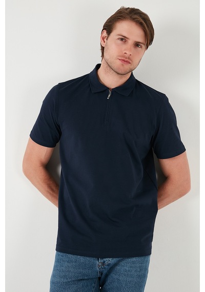 Buratti  Pamuklu Regular Fit Yarım Fermuarlı Erkek Polo Yaka T Shirt 5902972 Indigo