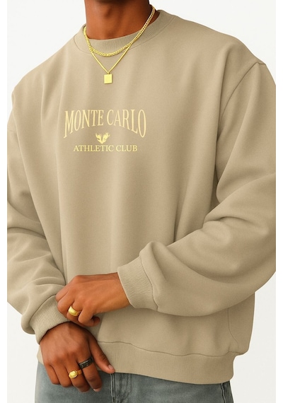 Benroma 3 İplik Penye Monte Carlo Baskılı Unisex Sweatshırt Bej