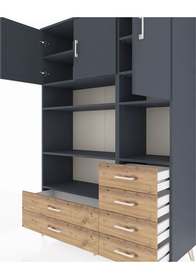 Hyperion Dolap 9 Raflı 6 Çekmeceli 3 Kapaklı 132x44x195 Antrasit-antrasit/çam Antrasıt/atlas Çam Hyperion Dolap 9 Raflı 6 Çekmeceli 3 Kapaklı 132x44x195 Antrasit-antrasit/çam Antrasıt/atlas Çam