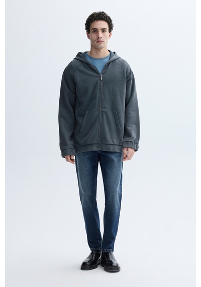 Mudo Erkek Erkek Antrasit Loose Fit Fermuarlı Kapüşonlu Sweatshirt 1264193