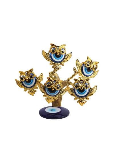 Feng Shui Nazar Boncuğu Çiçeği Hayat Ağacı Biblo Servet Çakra Şans Ağacı Mavi Göz Baykuş 15 Cm.