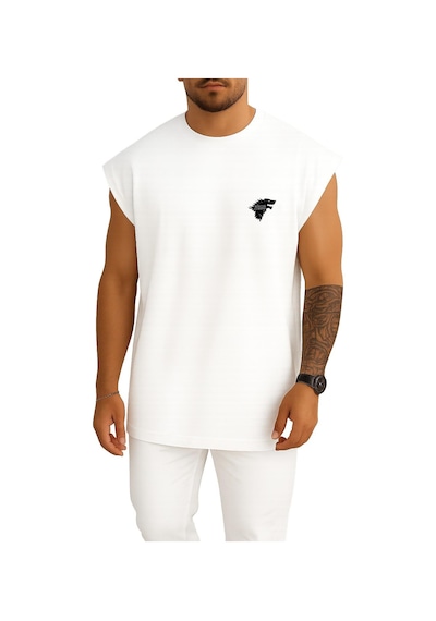 Bahriyeli Collection Oversize Winter İs Coming Game Of Thrones Cep Ve Sırt Tasarımlı Atlet Beyaz