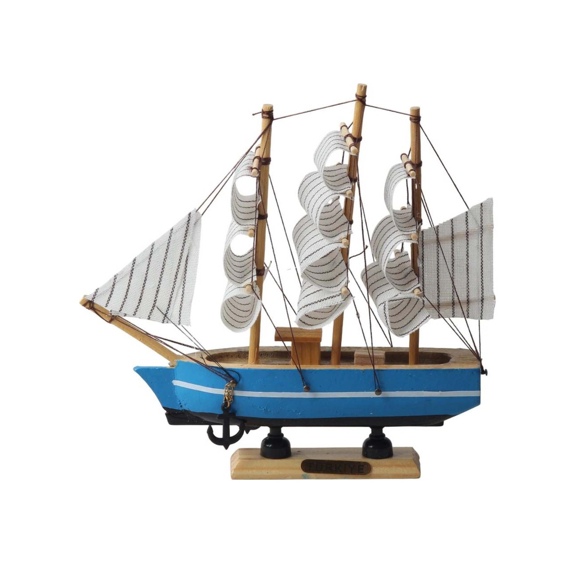 Dekoratif Ahşap El Yapımı Yelkenli Gemi Maketi Masaüstü Biblo Ev Ofis Hediyesi 19 Cm. Model D