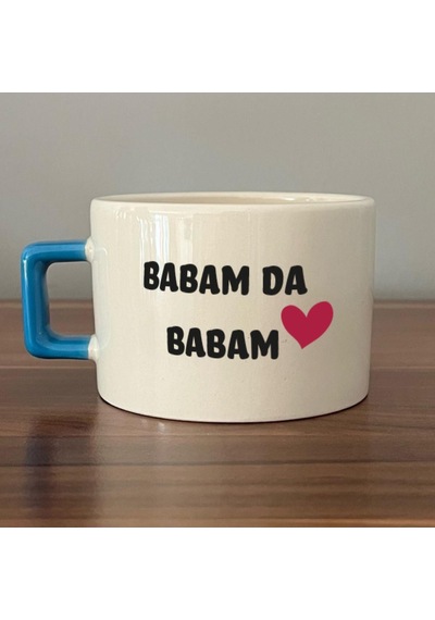 Babam Da Babam Baskılı Mavi Kulplu C Fincan