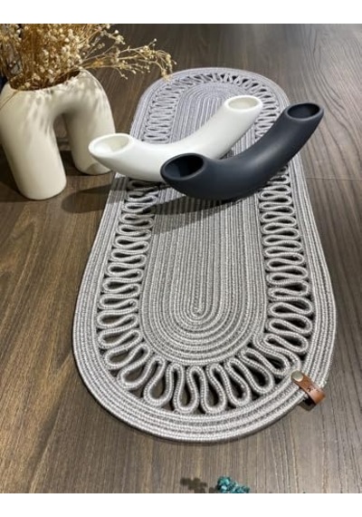 El Örgüsü Jüt Runner Oval Şerit Desenli Masa Sehpa Unite Üstü Dekoratif Amerikan Servis Kaymaz Yıkanabilir Bohem Diğer