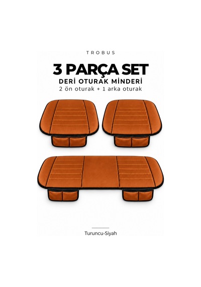 Audi A4 2001-2004 Çizgili Suni Deri 3'lü Minder Taba
