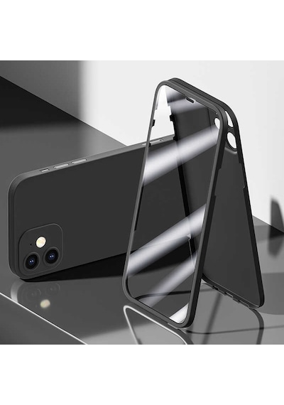 Apple Uyumlu iPhone 12 Kılıf 360 Derece Full Koruma Kılıf Siyah