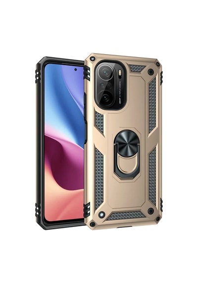 Xiaomi Poco F3 Uyumlu Kılıf Sofya Yüzüklü Silikon Kapak - Gold