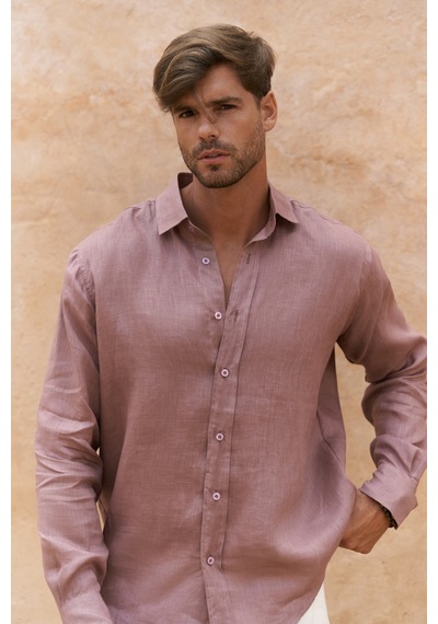 Mai Collection Mai Studios Co. Agnola Oversize Erkek Açık Bordo Keten Gömlek Açık Bordo