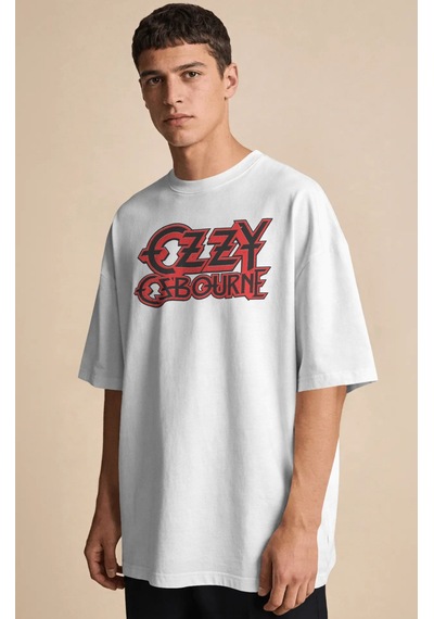 Ozzy Osbourne Black Sabbath Rapper Şarkıcı Baskılı Unisex Oversiz Beyaz