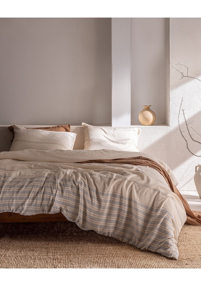 Madame Coco Breville Tek Kişilik Müslin İpliği Boyalı Lastikli Nevresim Takımı - Ekru/bej 8684427212158 Çok Renkli