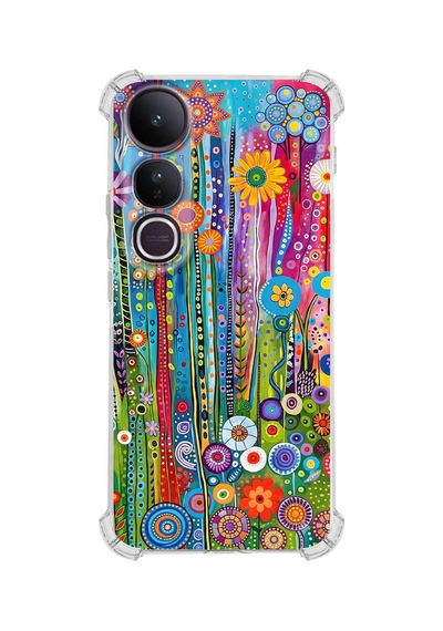 Printify Vivo V50 Lite İle Uyumlu Düşlerin Dansı Serisi Folklorik Bahçe Tasarımlı Uv Baskılı Köşe Korumalı Antişok Kılıf Şeffaf
