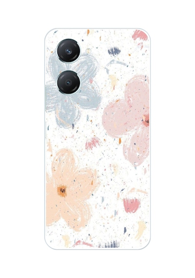 Vivo Y18 Uyumlu Pastel Soyut Çiçek Ve Leke Desenli Baskılı Silikon Kılıf Renkli