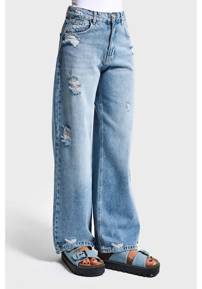 it's basic Kadın Kot Rengi 12s6-32 Mega Baggy Fit Yırtık Detaylı Denim Jean Mavi