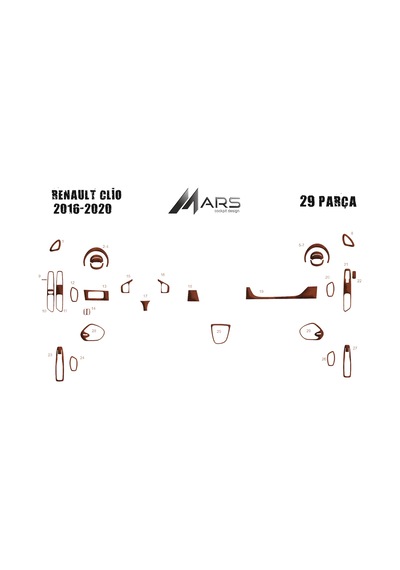 Renault Clio 2016-2020 Torpido Kaplama 29 Parça Maun