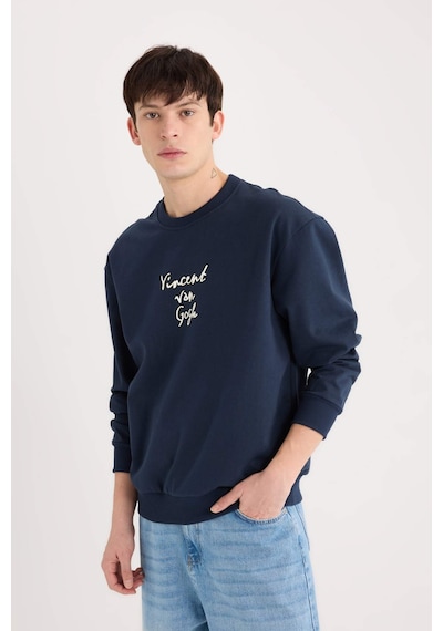 DeFacto Van Gogh Boxy Fit Bisiklet Yaka Sırt Baskılı Sweatshirt E3203AX24WNNV71 Lacivert