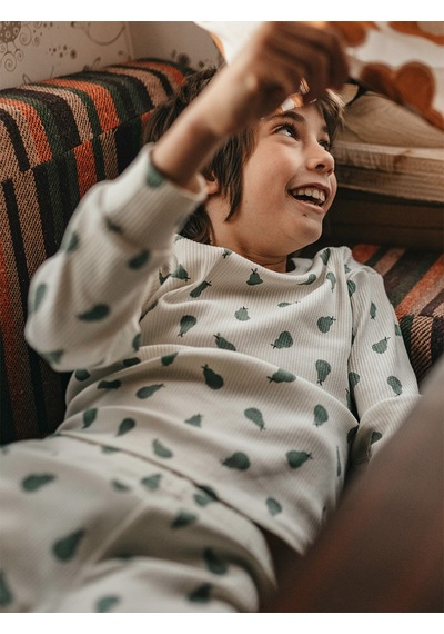 Antebies Organik Gri Yeşil Erkek Çocuk Pijama Takımı Renkli