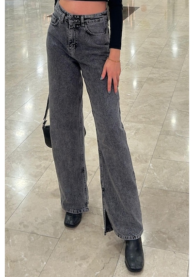 Madmext Siyah Yüksek Bel Paçası Yırtmaçlı Kadın Jean Mg1384 Siyah