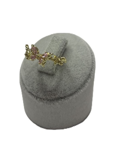 Kelebek Detaylı Pembe Silver Ve Zirkon Taşlı Çelik Gold Tasarım Ayarlamalı Yüzük Gold - Gümüş