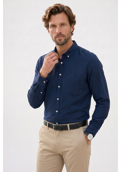 Tudors Erkek Regular Fit Klasik Kesim Oversize Pamuklu Keten Doku Düğmeli Yaka Lacivert Gömlek-42587 Tudors Erkek Regular Fit Klasik Kesim Oversize Pamuklu Keten Doku Düğmeli Yaka Lacivert Gömlek-42587
