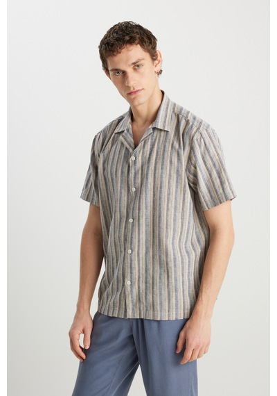 Wrangler Relaxed Fit Geniş Kesim Pamuk Keten Karışımlı Çizgili Gömlek Indigo Stripe