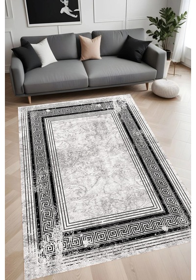 Rovigo Home Dijital Baskı Yıkanabilir Kaymaz Taban Salon Halısı Ve Yolluk Rvg0894-fnl111 Gri