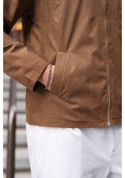 Madmext Camel Polo Yaka Süet Erkek Ceket E7221