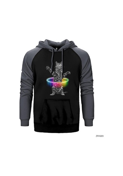 Kedi Hulahop Kırmızı Renk Reglan Kol Sweatshirt / Hoodie