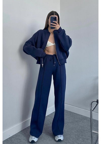 Dip Moda Kadın Pamuklu Kışlık Sweat Pantalon Eşofman Takımı Dpgts018 Lacivert